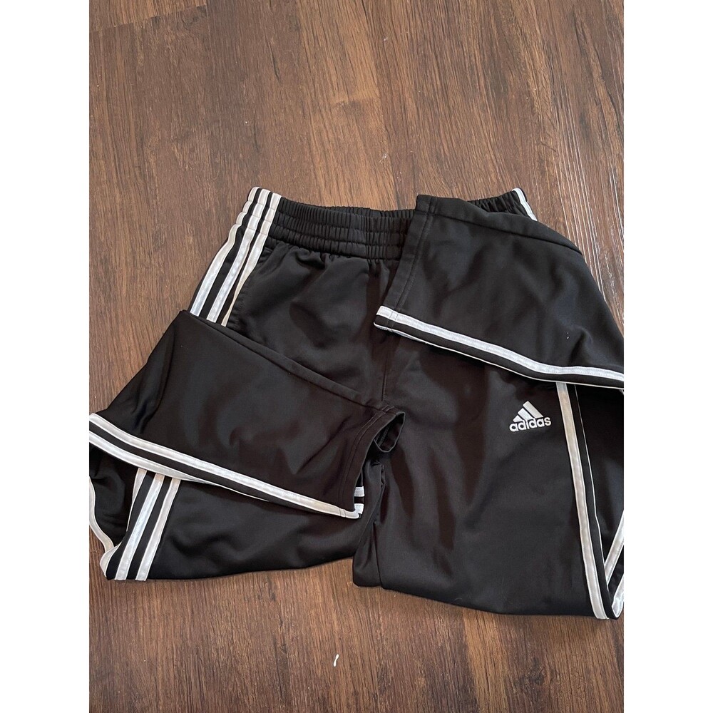 Adidas Kids Black Joggers with White Stripes- Boys- L (14/16)